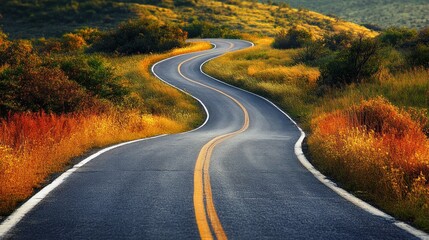 Naklejka premium Winding Road Through Golden Fields