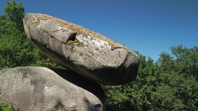Pena do Equilibrio - Stacked Boulders On Steep Slopes In Ponteareas, Pontevedra, Spain. Close-up Shot