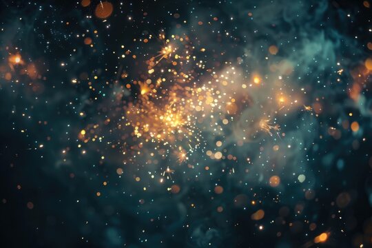 A cosmic scene featuring a galaxy filled with colorful, sparkling lights and stars against the night sky. The image evokes a sense of wonder and the vastness of space.