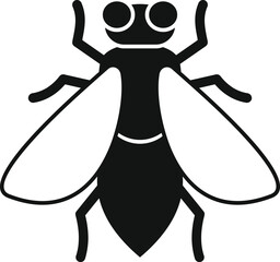 Simple black and white vector illustration of a housefly spreading its wings