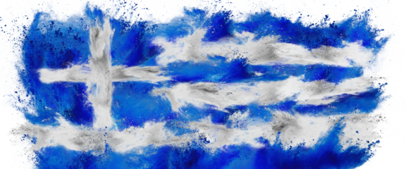 colorful flag of greece with white blue color holi paint powder explosion isolated white background. greek national europe travel and tourism concept.