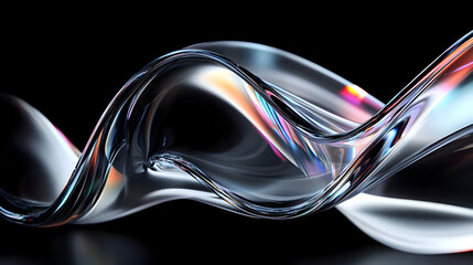 A smooth, flowing abstract design resembling glass or liquid with colorful reflections.