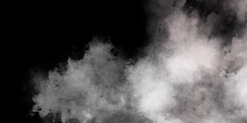 White cloud isolated on black background, Textured smoke, brush effect. a cloud is an aerosol comprising a visible mass of minute liquid droplets, frozen crystals. Cloudscape as background. 