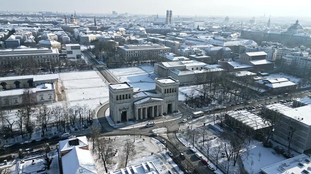 K&ouml;nigsplatz M&uuml;nchen, Drone Flight in Winter