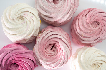 Sweet dessert  zephyr. Marshmallows isolated on white background