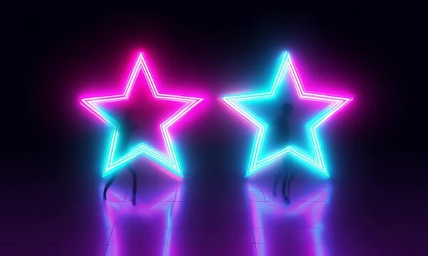 Looping neon girl and boy Stickmen characters doing a hip hop dance