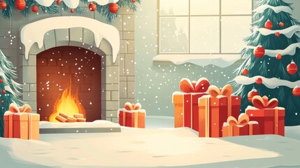 Adorable Christmas eve character cartoon. A collection of 2D Christmas images and characters. Santa Claus, snowman, house, and trees in a Christmas wallpaper.