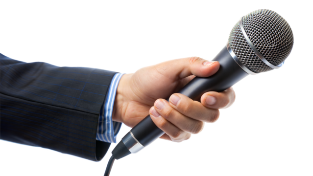PNG microphone held by hand in suit transparent