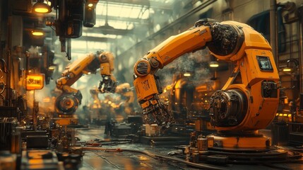 Advanced robotic arms in industrial factory setting - generative ai