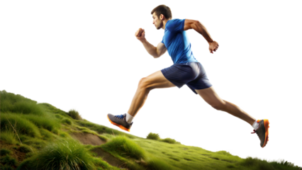 PNG athlete running uphill in nature transparent