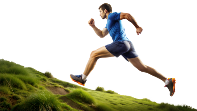 PNG athlete running uphill in nature transparent