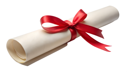 PNG graduation diploma scroll with red ribbon transparent