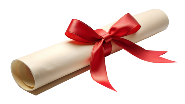 PNG rolled certificate with red ribbon bow transparent