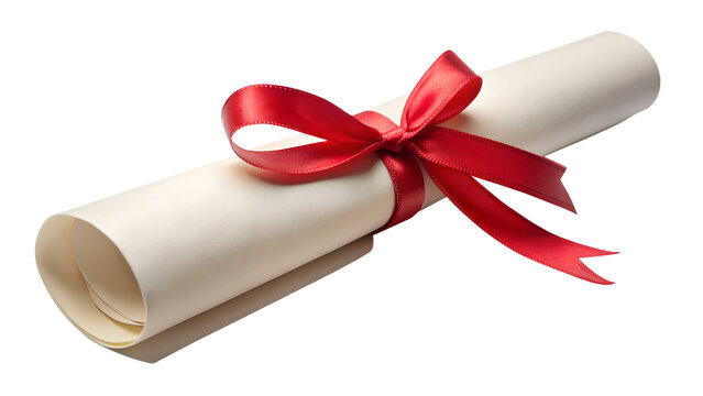 PNG graduation diploma scroll with red ribbon transparent