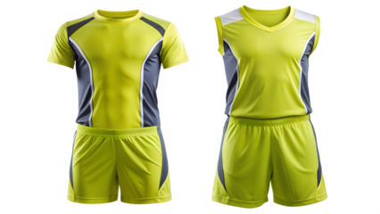 PNG lime green and gray sports kit with shorts transparent