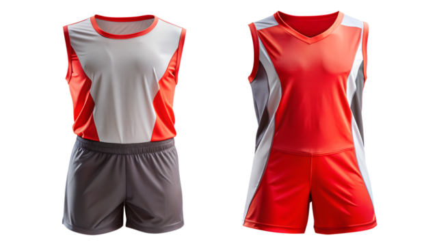 PNG red and gray basketball jersey with shorts transparent