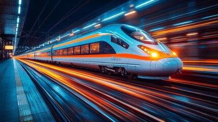 High-speed bullet train in motion at night - generative ai