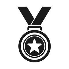 Black silhouette medal with ribbon icon and vector illustration