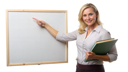 PNG teacher with green folder and whiteboard transparent
