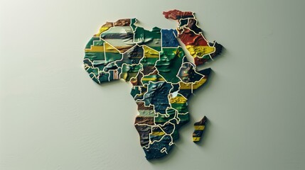 A textured map of Africa made from pieces representing different cultures and landscapes, set...