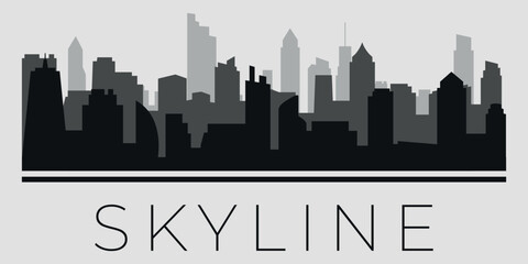 Fototapeta premium The city skyline. Silhouettes of buildings. Vector on a gray background 