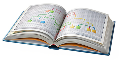 PNG open book with colorful charts isolated on transparent