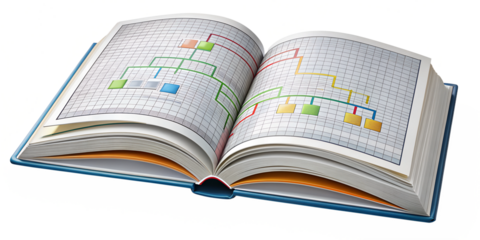 PNG open book with colorful charts isolated on transparent