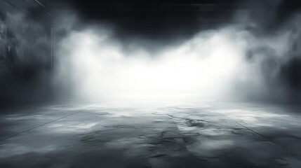 Fototapeta premium A picture of a foggy landscape with a white background, dark blue sky, sky with clouds, clouds in the sky