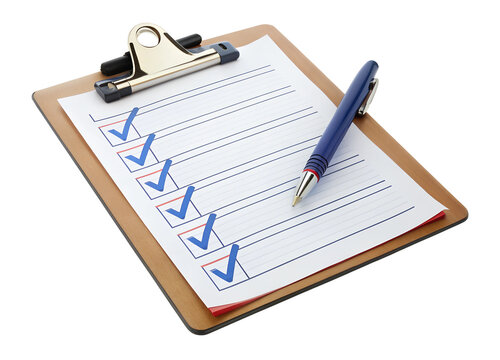 PNG clipboard with checklist and pen isolated on transparent