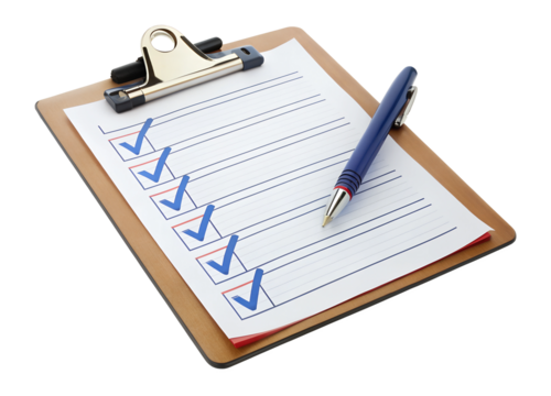 PNG clipboard with checklist and pen isolated on transparent