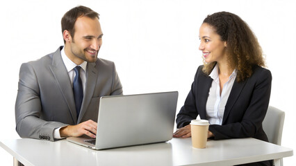 PNG business meeting with laptop in office transparent