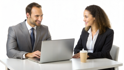 PNG business meeting with laptop in office transparent