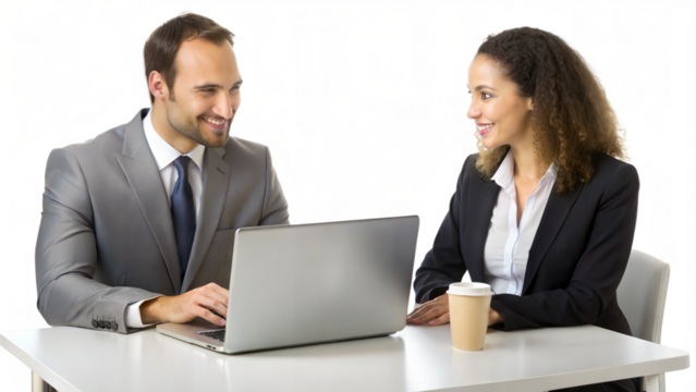 PNG business meeting with laptop in office transparent - Powered by Adobe