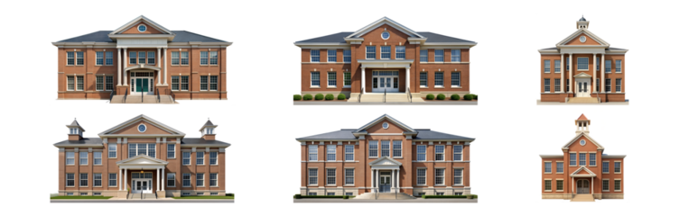 PNG set classic red brick buildings front view transparent
