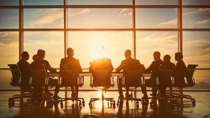 Silhouette of a CEO leading a meeting with his team in a modern office setting A CEO leading a meeting with confidence