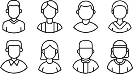 People characters and avatars icons vector line art illustration