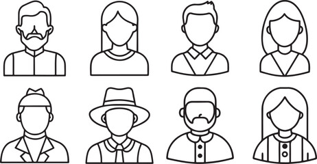 People characters and avatars icons vector line art illustration