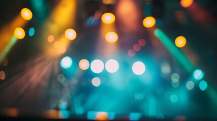 Colorful stage lights casting vibrant beams and bokeh effects, evoking the excitement and energy of a live performance.