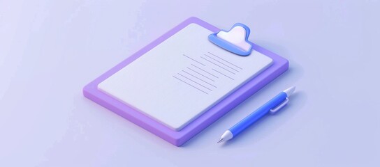 Clipboard with Pen - Minimalist Illustration