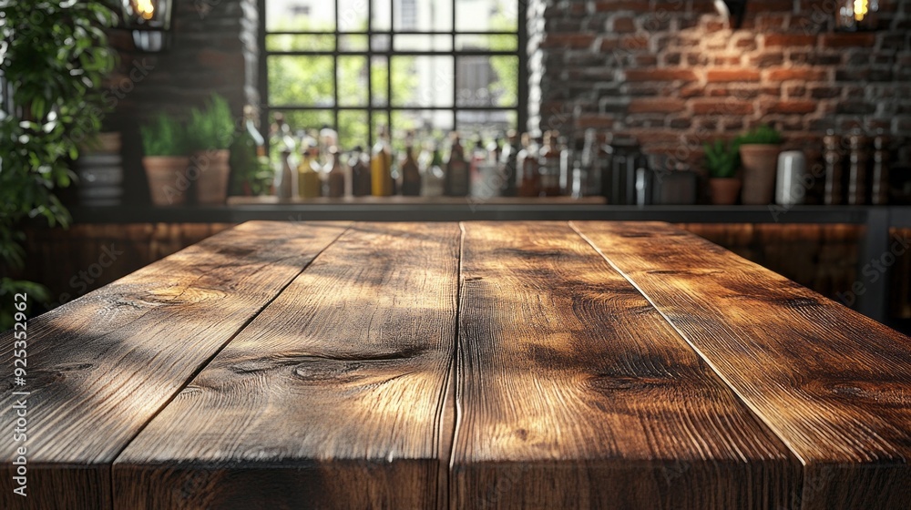 Poster warm light pours in, casting a glow on a beautifully crafted wooden table surrounded by charming gre