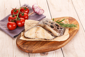 Raw wolffish steak for cooking