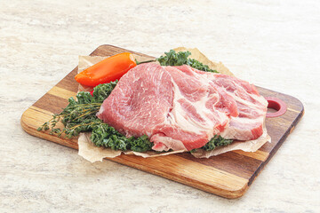 Raw pork neck for cooking