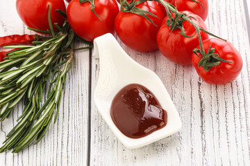 Tomato barbecue sauce on the bowl