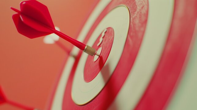 Close-up of red darts hitting different points on a target, showcasing accuracy and precision in a striking red and white theme.