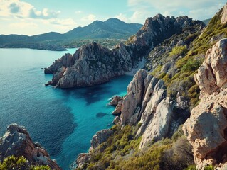 Serene Mediterranean Coastline with Rocky Cliffs