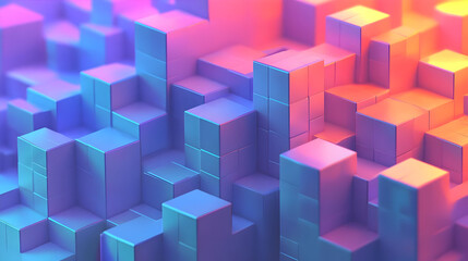 A vibrant abstract 3D rendering of stacked blocks in gradient colors.