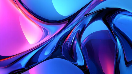 Obraz premium A vibrant abstract composition featuring smooth curves and gradients in blue and pink hues.