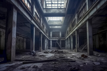 Gespenstischer Lost Place, verlassene Fabrik, Generative AI