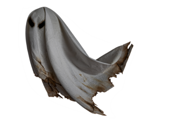 Floating scary white fabric ghosts for Halloween parties to celebrate the night holiday. Creepy ghost character. Can be used in screen mode for a transparent effect.