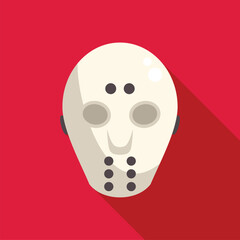 White hockey mask laying on red surface with long shadow